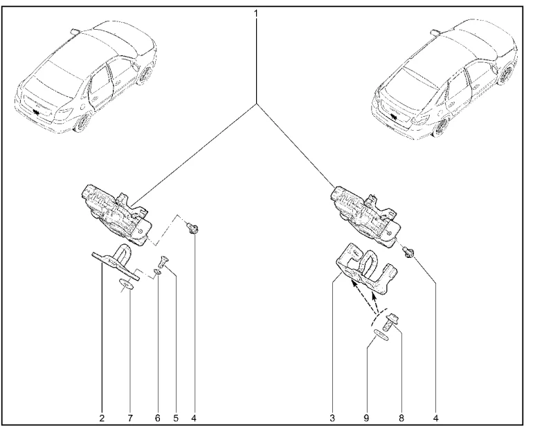 Замок крышки багажника, двери задка, фиксаторы (седан, лифтбек)