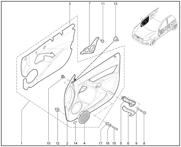 Обивка передней правой двери (деталировка)