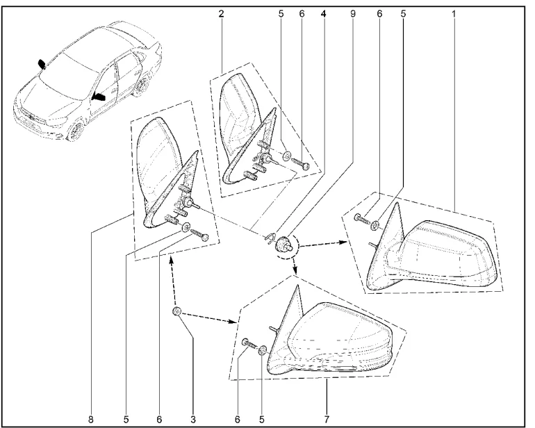 Зеркала заднего вида наружные с ручной регулировкой до 30.07.2018