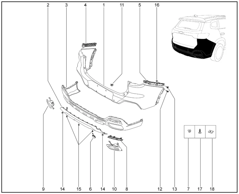 Бампер задний Е1 для XCITE X-Cross 8, Chery Tiggo 8 Pro