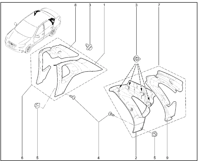 Обивки задних стоек (седан)