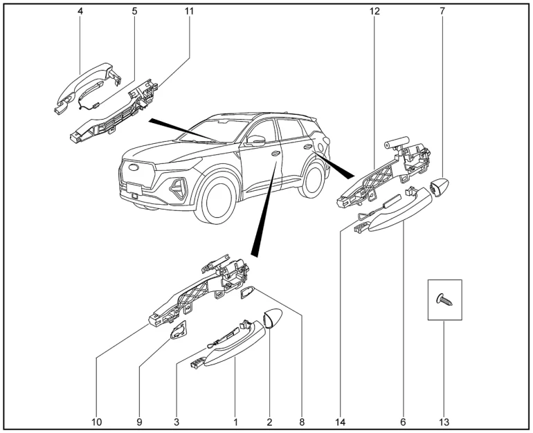 Ручки дверей наружные, внутренние для XCITE X-Cross 7, Chery Tiggo 7 Pro