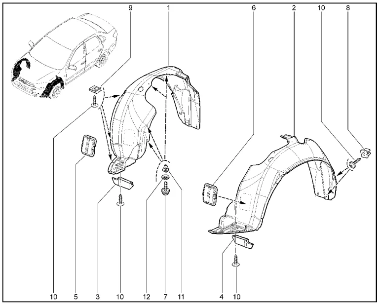 Щитки арок передних колес до 30.07.2018