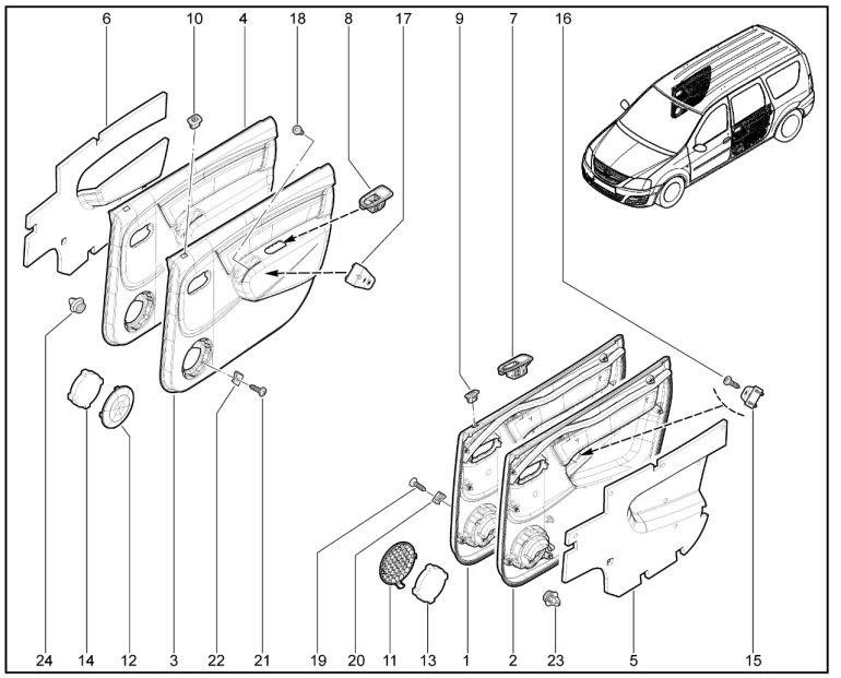 Обивки задних дверей (универсал)(FL)