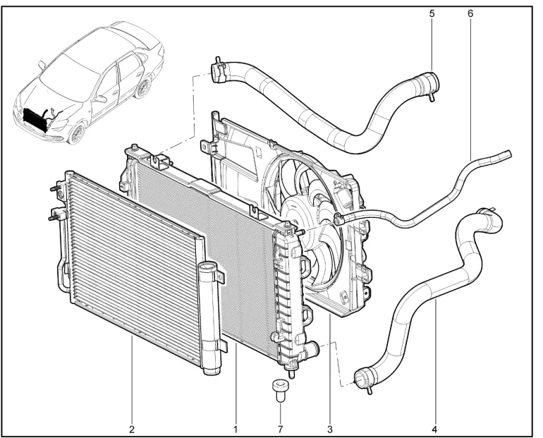 Радиатор охлаждения двигателя (с КУ)(BVM5,BVA4)(с 17.10.2022)(деталировка)