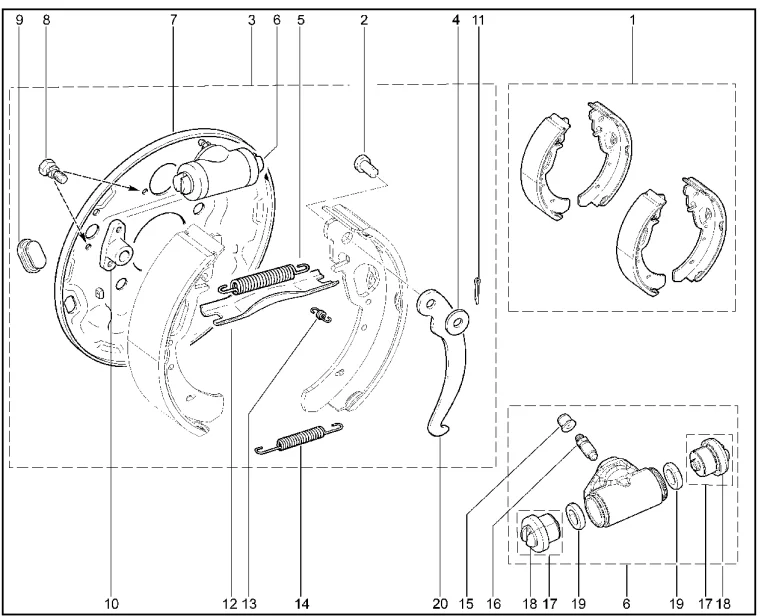 Тормоз задний (барабанный, комплект)
