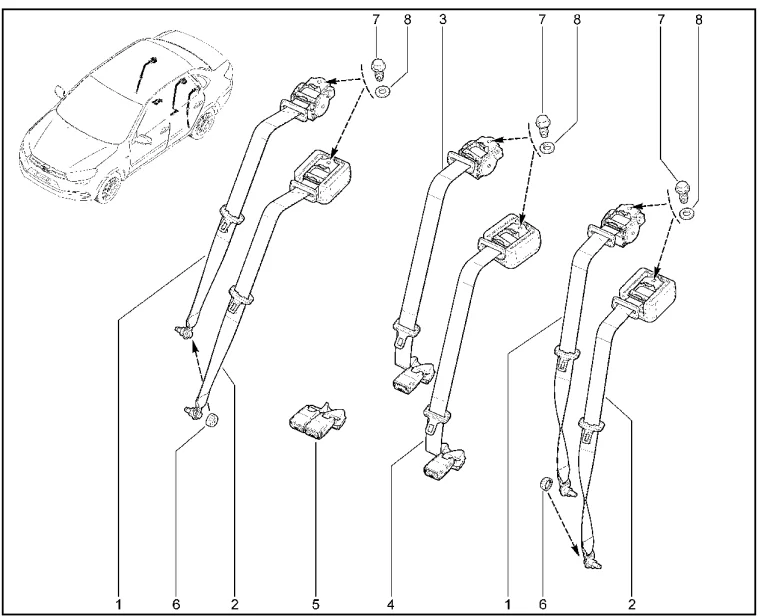 Ремни безопасности задние (седан)