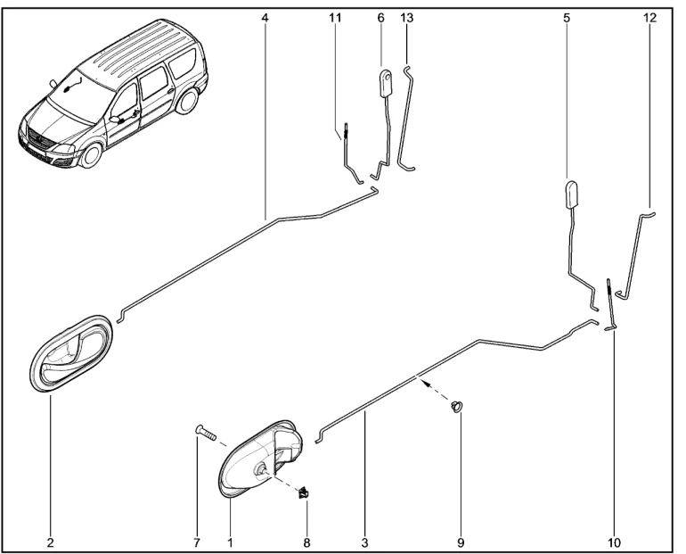 Ручки дверей внутренние передние с тягами